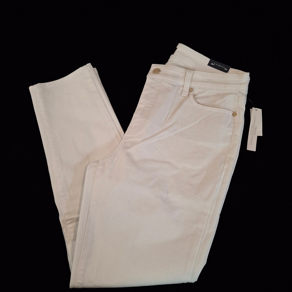 Talbots Womens 10 White Denim Slim Ankle Jeans Cotton Stretch Gold Tone NWT